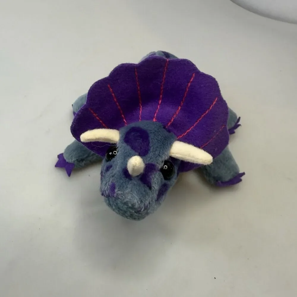 24K Company Fantasaurs 1997 Purple Triceratops Dinosaur Beanie Plush EUC